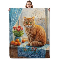 Cute Kitten Blanket Soft Warm Flannel Lightweight Cozy Throw 60x50 Inch