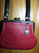 Brighton Purse Dk Red w Black Mini 4x6 CrossBody Bag heart- Charm Twist Lock New