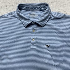 Vineyard Vines Edgartown Polo Shirt Mens Medium Blue Striped Performance Stretch