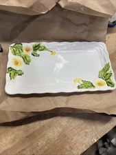 Vintage Geo Z Lefton Rustic Daisy Porcelain Tray Dish