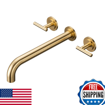 Wowow Wall Mount Tub Filler Gold Tub Faucet High Flow Two Handles Solid Brass