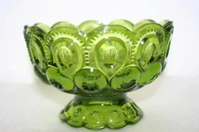 Vintage L E  Smith Moon And Stars Green Glass  Compote 4"