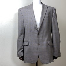 Jos a Bank Men  s 41L Beige Blue Windowpane Blazer Wool Double Vent Sport Coat