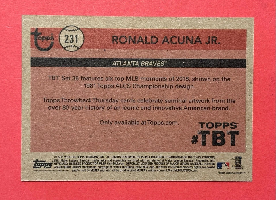 RONALD ACUNA JR - 2018 Topps Throwback Thursday Rookie #231 RC - Image 2 of 2