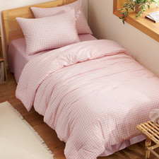 Gingham Comforter Set Queen Size Pink Plaid Checkered Comforter 3 Pieces Soft Li