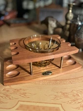Walnut Mid-Century Modern Ashtray with Wooden Pipe Holder Stand