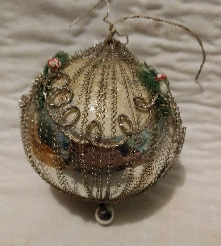 Rare Victorian Antique Christmas Tree Ornament/Mercury Glass Wire Mushroom Czech