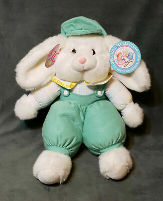 1994 Kmart Clover Hill Collection White BUNNY RABBIT Plush Green White Plaid 15''