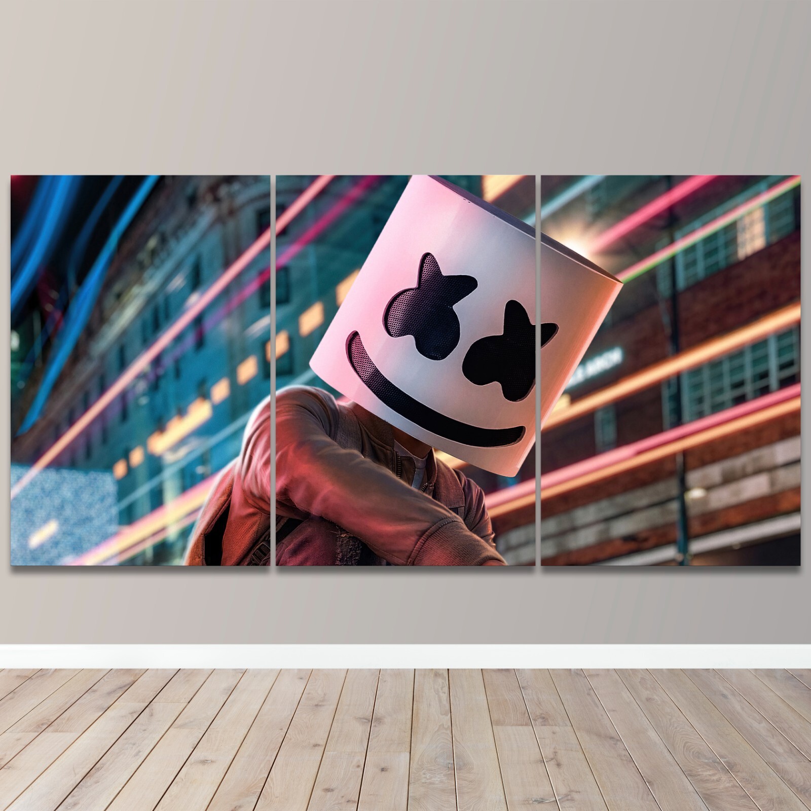 DJ Marshmello Cool Musician 3 Piece Canvas Wall Art HD Print Poster Home Decor