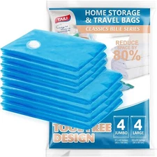 8 Pcs Vacuum Storage Bags 4 Jumbo & 4 Large Vacuum Sealer Bags for Clothes