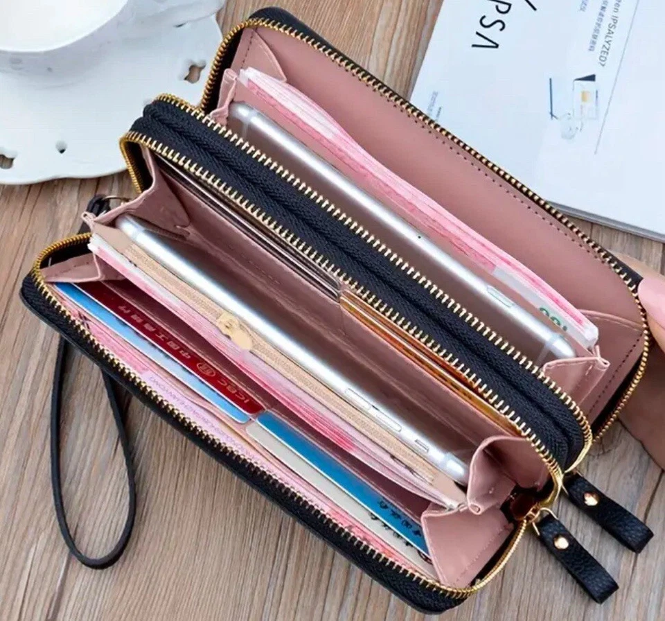 Damen Clutch Geldbörse mit Handyfach Leder Geldbeutel Handtasche Portemonnaie - Bild 2 von 4