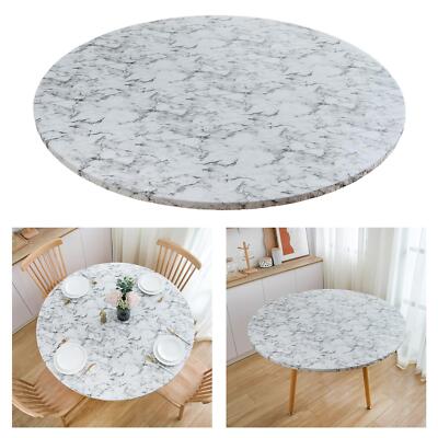 Runde Vinyl Spanntischdecke Weiß Marmor Muster Tischdecke Elastischer Rand 100