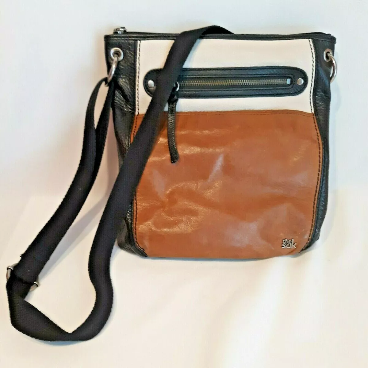 THE SAK Leather Purse LAUREL Crossbody Tri Color Black Tan Cream 3