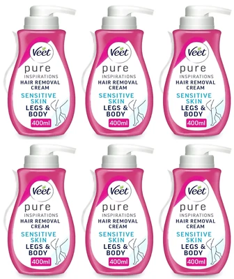 Veet Cream Hair Removal Sensitive Skin Pump 400ml x 6 Pack