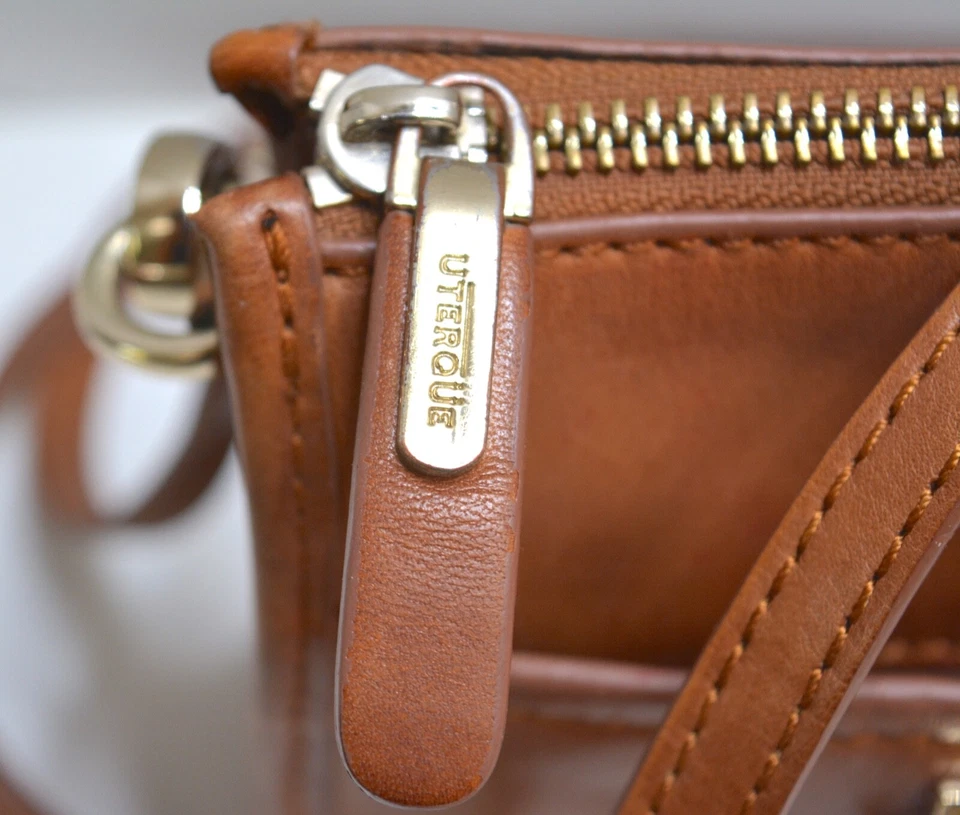 Bolsa tiracolo Uterque pequena couro grosso bronzeado - Imagem 3 de 4