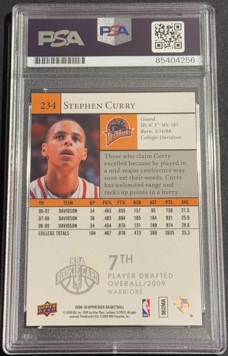 Stephen Curry Signed 2009-2010 Upper Deck Rookie Card Warriors PSA