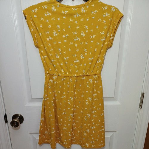 Girls One Step Up Mustard Floral Print Short-sleeve Dress W/Pockets Size Medium - Picture 5 of 12