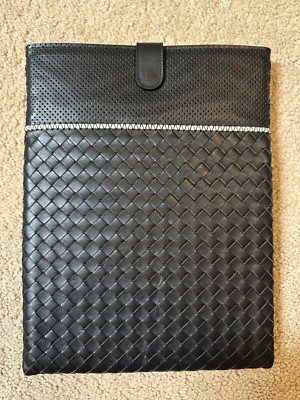 BOTTEGA VENETA Black Leather Woven iPad Tablet Case Made in Italy