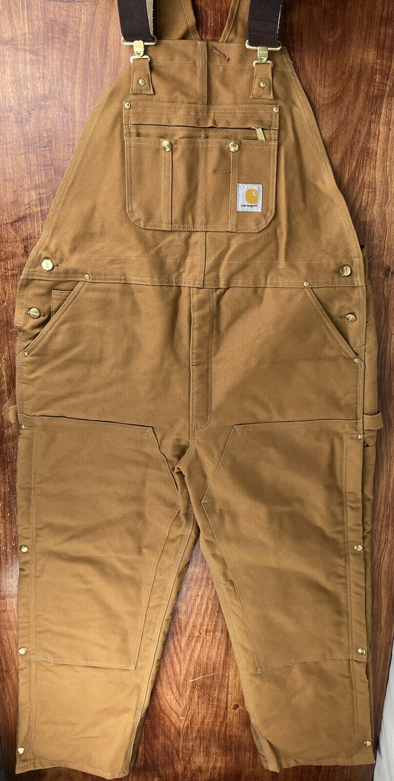 Carhartt R41 BRN Duck Zip-to-Thigh Bibs Men's Overall Quilt 44x36 Side  Pockets