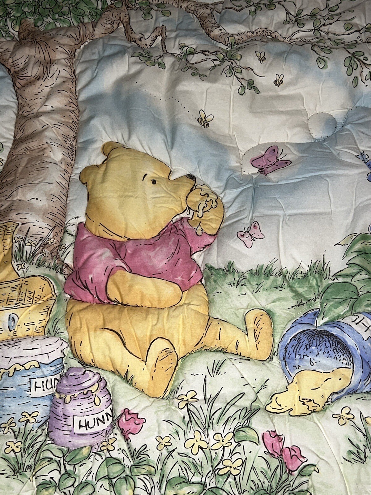 Vtg Disney Classic Winnie The Pooh Red Calliope Crib Bedding Set