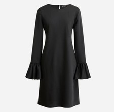 J. Crew Black Mini Cocktail Dress Long Bell Sleeves Silky Size 2 NWT's $138