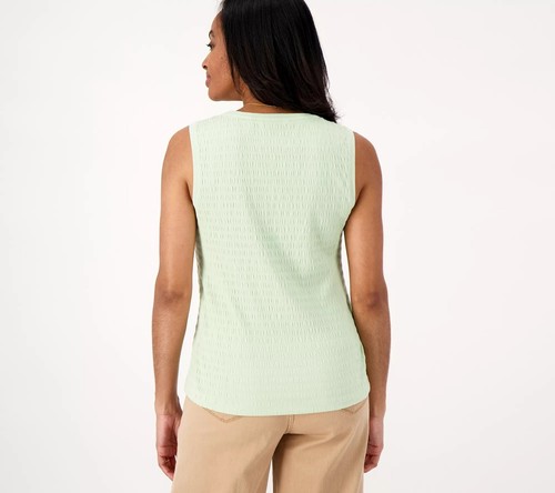 Isaac Mizrahi Live! Crinkle Knit Tank Tank Top Frost Green XS New - Picture 2 of 4