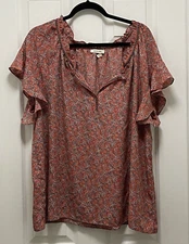 Max Studio Womens Plus Floral Woven Flutter Short Sleeve Tunic Top 1X