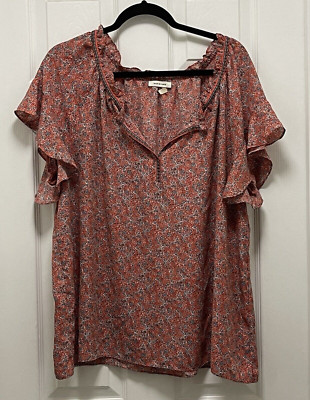 Max Studio Womens Plus Floral Woven Flutter Short Sleeve Tunic Top 1X