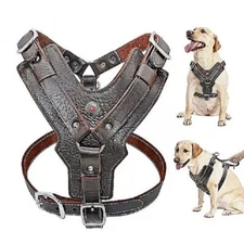 Dog Harness Leather Leash Pitbull Large Pet Adjustable Collar Set New Medium 