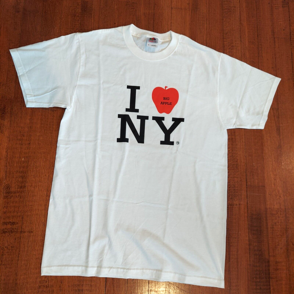 I Love NY T-Shirt Vintage Big Apple Fruit of the Loom White M Medium