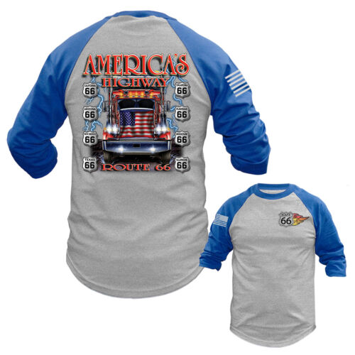 T-shirt raglan manica 3/4 AMERICA’S HIGHWAY FLAG TRUCK ROUTE 66 - Foto 6 di 10