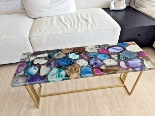 Table d'agate mixte 50 x 28 cm, table basse en agate naturelle seul dessus de table sans pieds - Photo 1/8