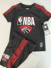 NBA Little Boys Rustic Red  Black 2 Pc. Short Set Size 4 Brand New   