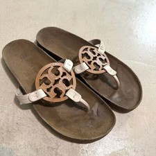 Tory Burch Sandals Cloud Miller Womens sz 9 Thong Cork Leather Tan Cream Slip On