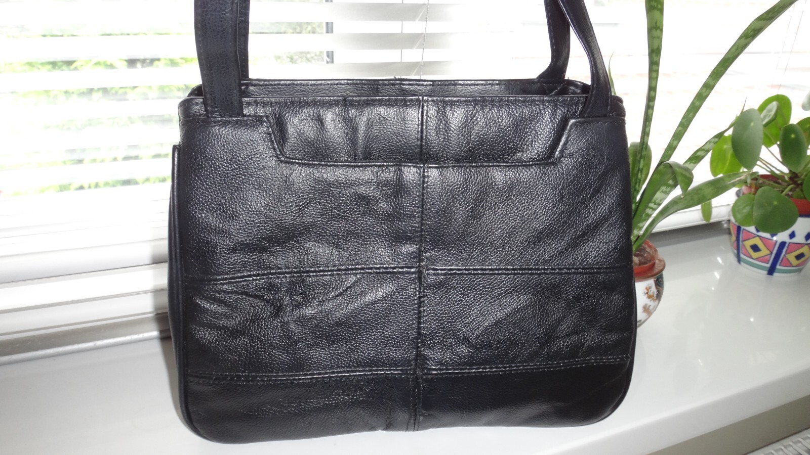 Faux Leather Black Patch Work Shoulder Roomy Smal… - image 6