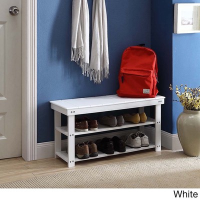 Modern Storage Bench Furniture Wood Shoe Organizer Mudroom Rack