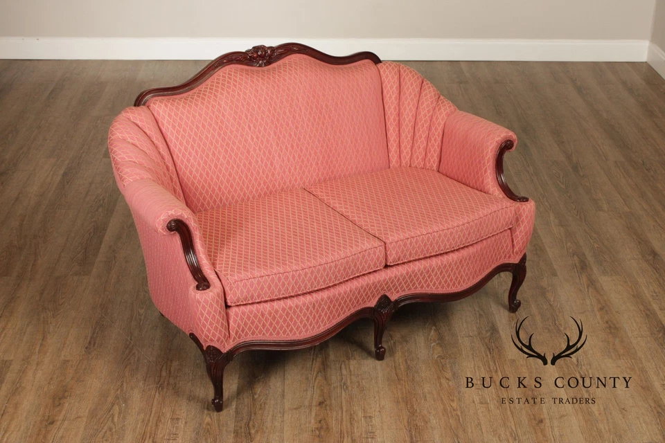 Sofá loveseat francés estilo Luis XV caoba Foto 2 de 4