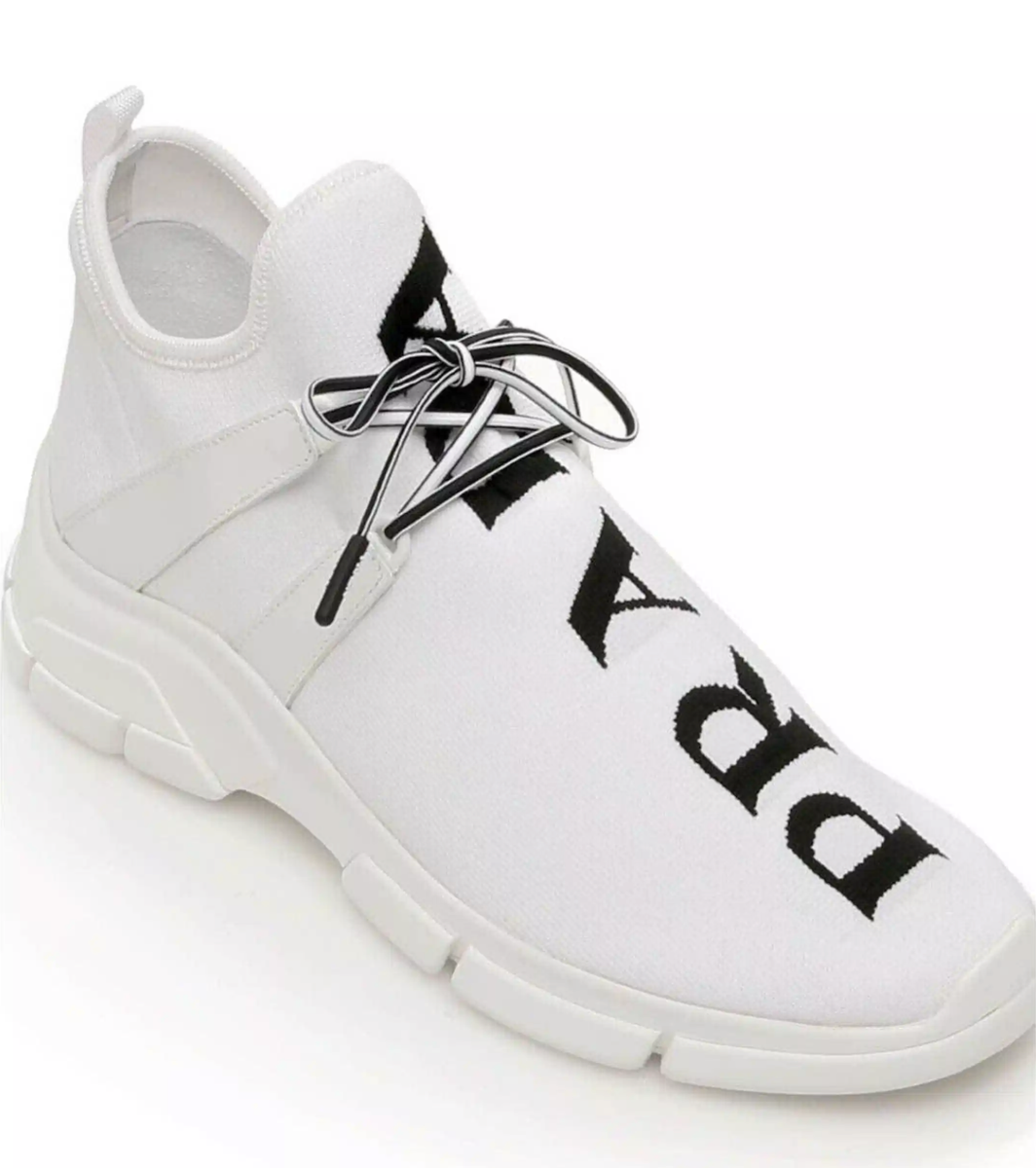 Prada Mens XY Logo Sock White Black Knit Flat Trainer Sneaker UK