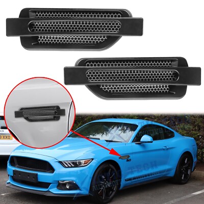 2x Black ABS Racing Shark Side Fender Hood Air Flow Vent Decor For Ford Mustang
