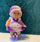 Hand Crochet Doll Clothes Fits 5 " Berenguer Baby/Variegated purple