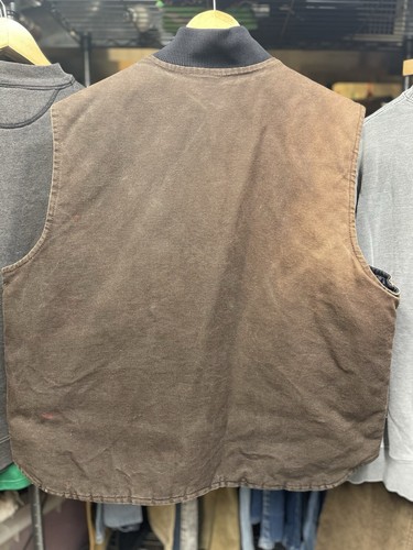 Carhartt Vest 2XL Brown Quilted Lined Canvas Workwear Rugged V02 DBK Distressed - Picture 2 of 7