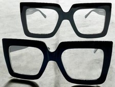 Womens OVERSIZED Classic Vintage Retro Clear Lens EYE GLASSES Square Black Frame