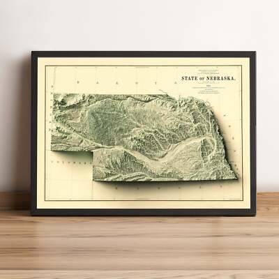 Nebraska Map, Nebraska 2D Relief Map, Nebraska Vintage Map - 2D Flat Print