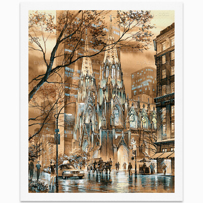 St. Patrick s Cathedral Sepia New York Print from Watercolor Painting Artwork