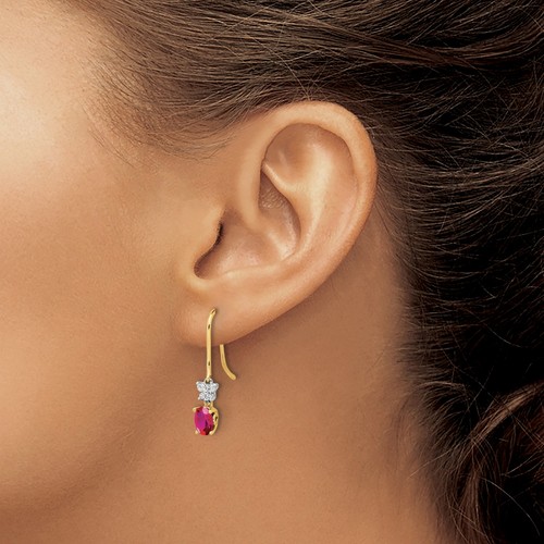 14k Two-Tone Gold Diamond and Oval Ruby Earrings - Picture 3 of 7