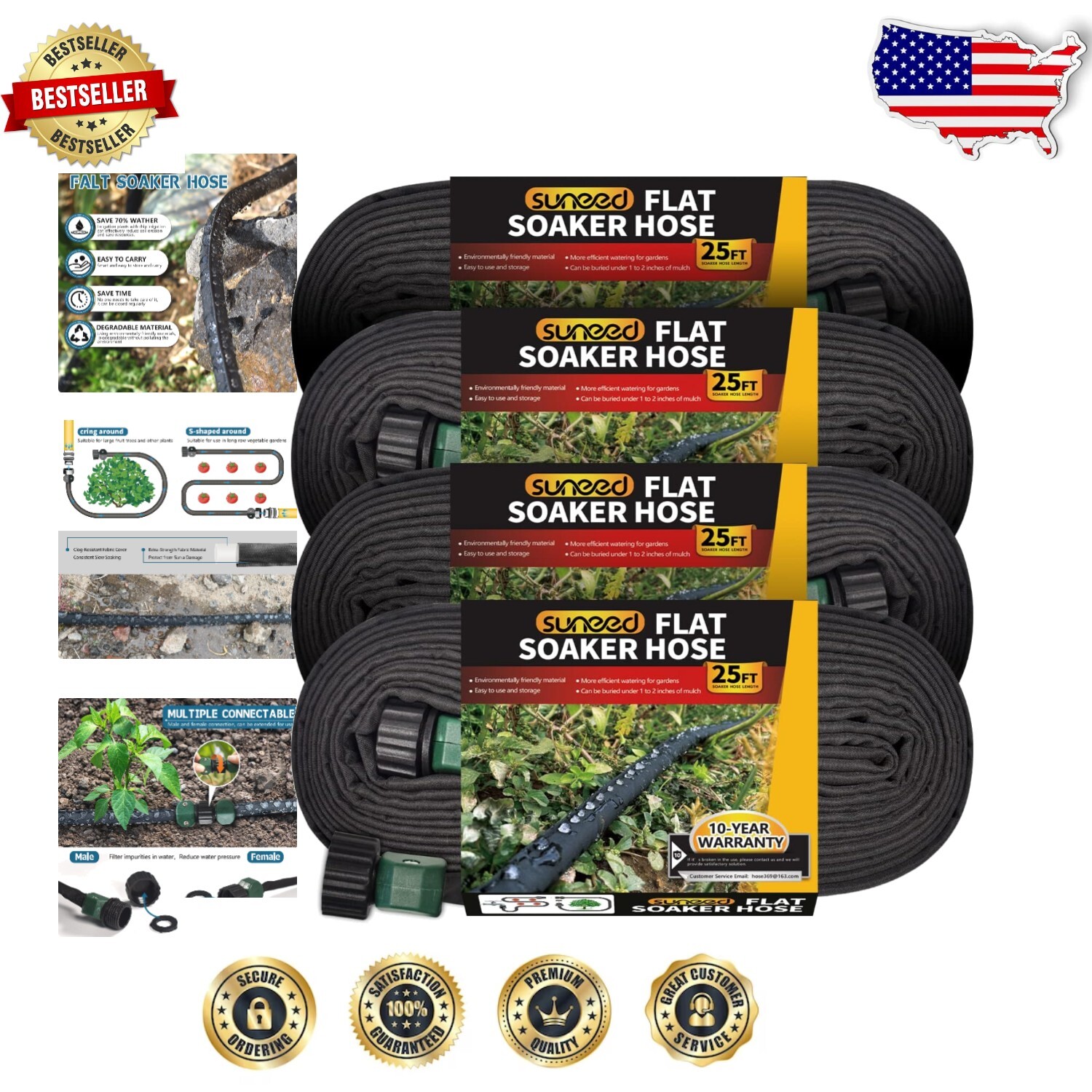 Lightweight 4 Pack Flat Garden Drip Hose - Perfect for Plant Growth & Efficiency