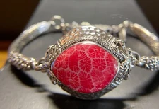 Sarda,Bali Made,Red,Indonesian Coral,Bracelet 7.0-7.75 Dragonfly & Frangipani