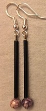 BLACK BUGLE BEAD  PURPLE FOSSIL EARRINGS - Beads w/Sterling Silver Ear Wires