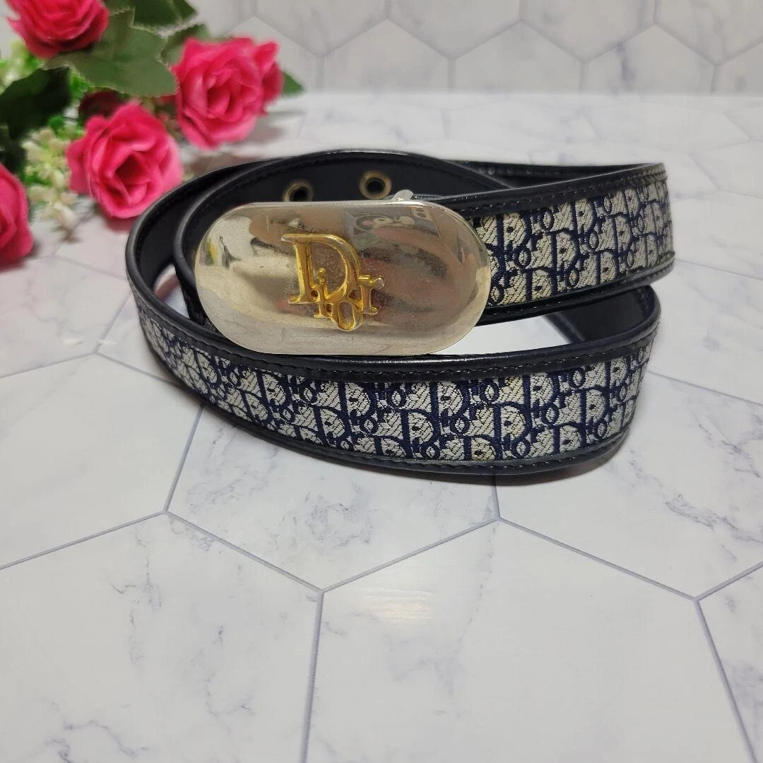Ceinture Christian Dior trotteur toile cuir logo marine France taille 65 B508