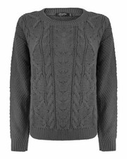 Ladies Women Cable Knit Long Sleeve Crew Neck Knitted Jumper Baggy Sweater Top